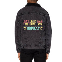 Funny Eat Sleep Game Repeat Gift For Lover Video Game-g0tdq Unisex Sherpa-lined Denim Jacket | Artistshot