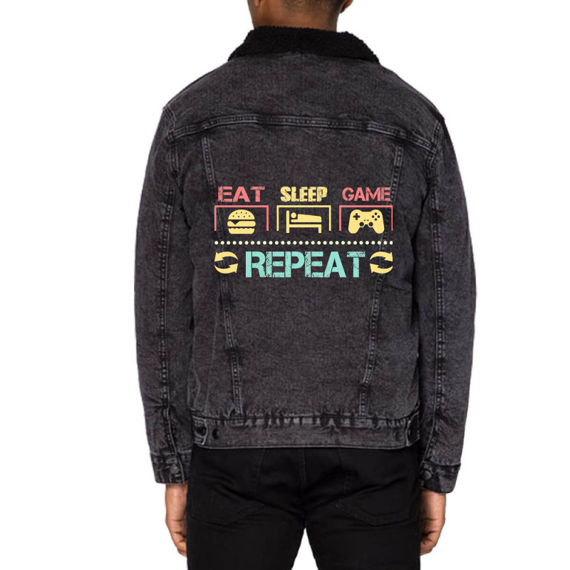 Funny Eat Sleep Game Repeat Gift For Lover Video Game-g0tdq Unisex Sherpa-Lined Denim Jacket by lykhongduong9enev3 | Artistshot