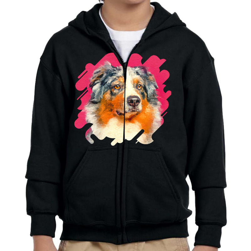 Australian Shepherd T  Shirt Australian Shepherd   Blue Merle Portrait Youth Zipper Hoodie by qrolfson600 | Artistshot