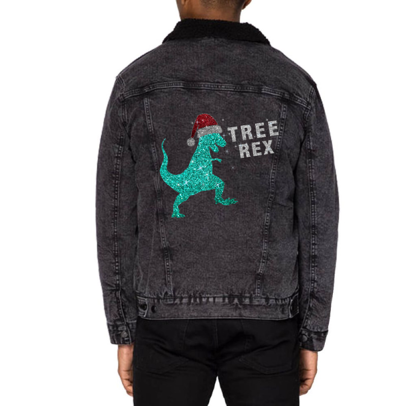 Bling Bling Christmas Tree Rex - Limited Edition Unisex Sherpa-Lined Denim Jacket by hama designer | Artistshot