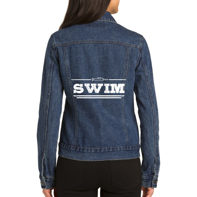 Distressed Look Swimming Gift For Swimmers Ladies Denim Jacket by ScottArtist | Artistshot