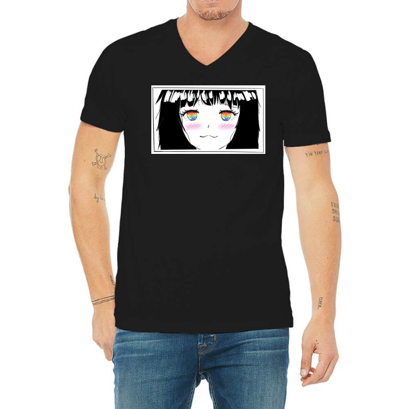 Kawaii Anime Girl With Rainbow Eyes For Pride V-neck Tee | Artistshot