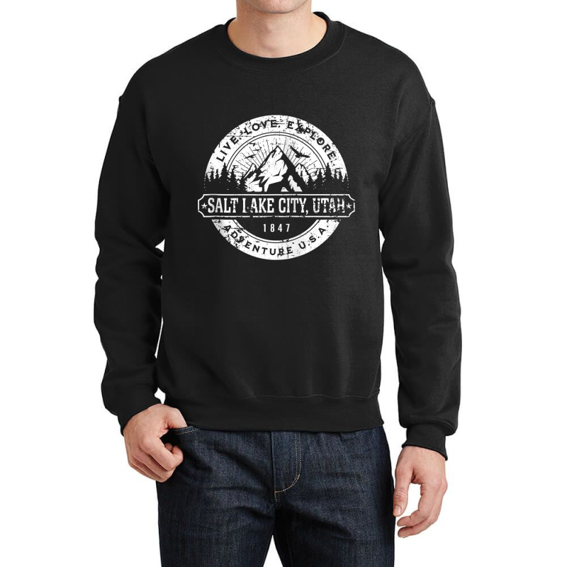 Salt Lake City Utah Usa Distressed Style Adventure Design Zip Hoodie Crewneck Sweatshirt | Artistshot