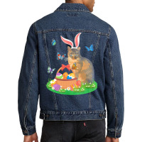 Easter Day T  Shirt Cat With Bunny Ears And Eggs Basket Kids Men Women Men Denim Jacket | Artistshot