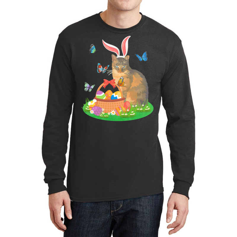 Easter Day T  Shirt Cat With Bunny Ears And Eggs Basket Kids Men Women Long Sleeve Shirts | Artistshot