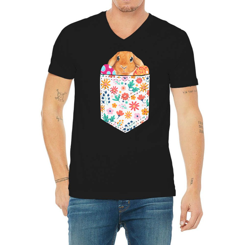 Easter Day T  Shirt Cute Rabbit Bunny Pet Easter Eggs In Pocket Easter V-neck Tee | Artistshot