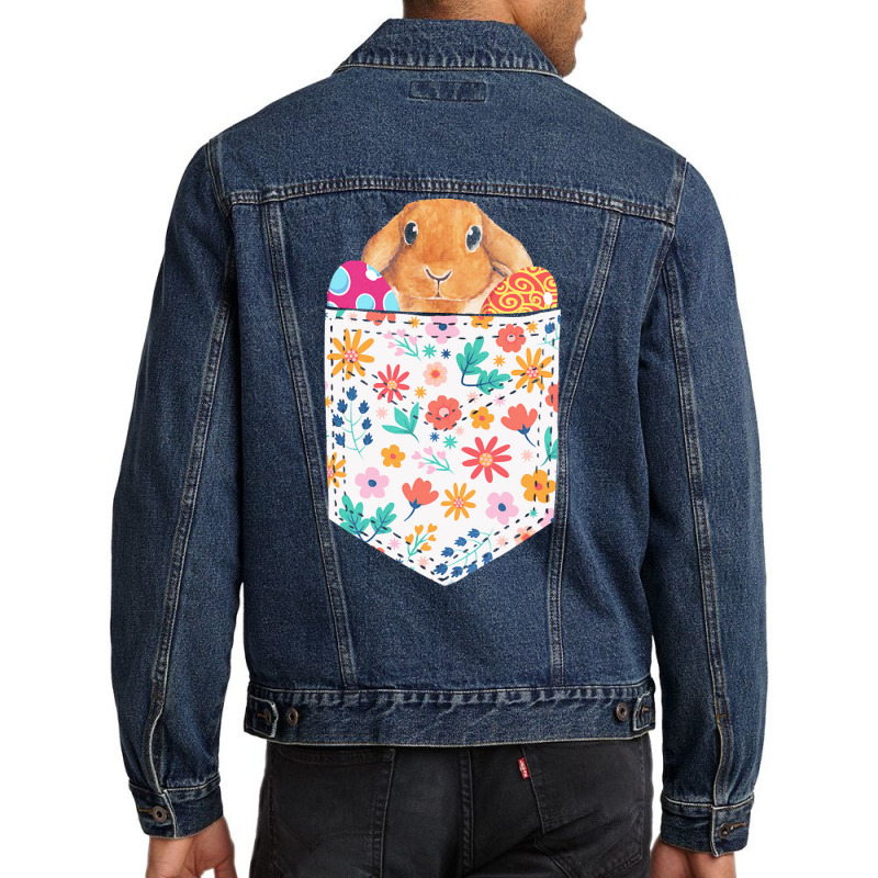 Easter Day T  Shirt Cute Rabbit Bunny Pet Easter Eggs In Pocket Easter Men Denim Jacket | Artistshot