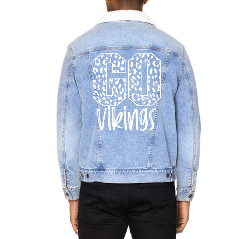 Vikings Team Mascot School Spirit Game Night Leopard Print Unisex Sherpa-lined Denim Jacket | Artistshot