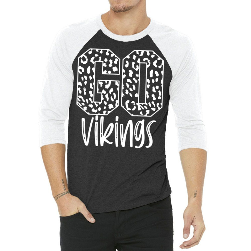 Vikings Team Mascot School Spirit Game Night Leopard Print 3/4 Sleeve Shirt | Artistshot