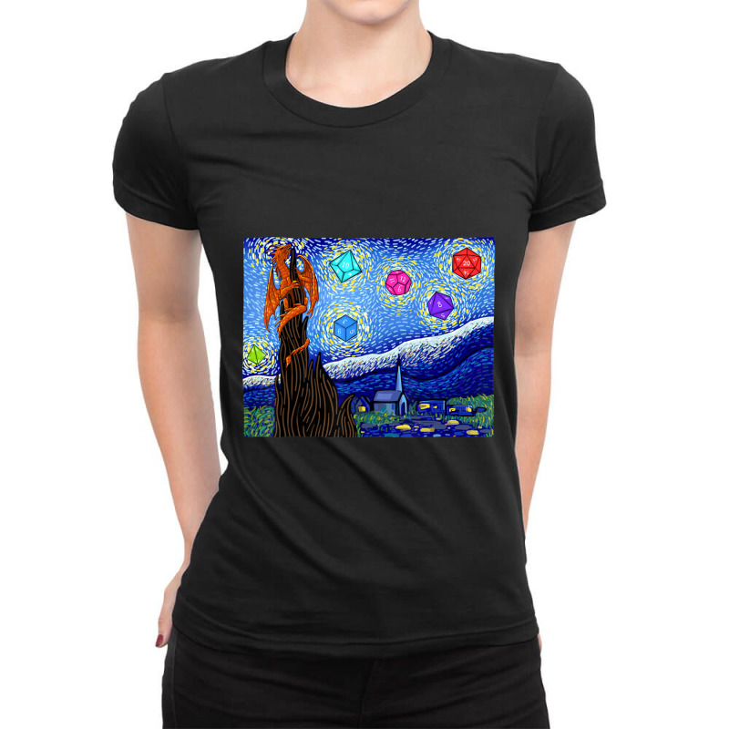 Dungeons Van Gogh Starry Night D20 T Dragons Ladies Fitted T-Shirt by behindcedar22 | Artistshot