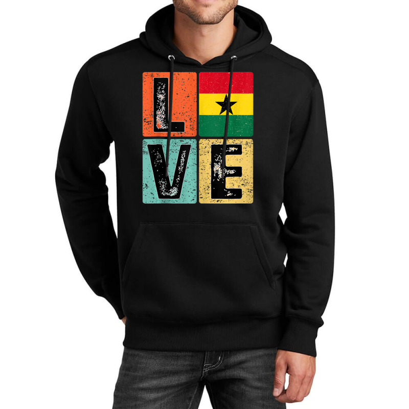 Vintage Retro I Love Ghana Flag For Ghanaian Pride Unisex Hoodie | Artistshot