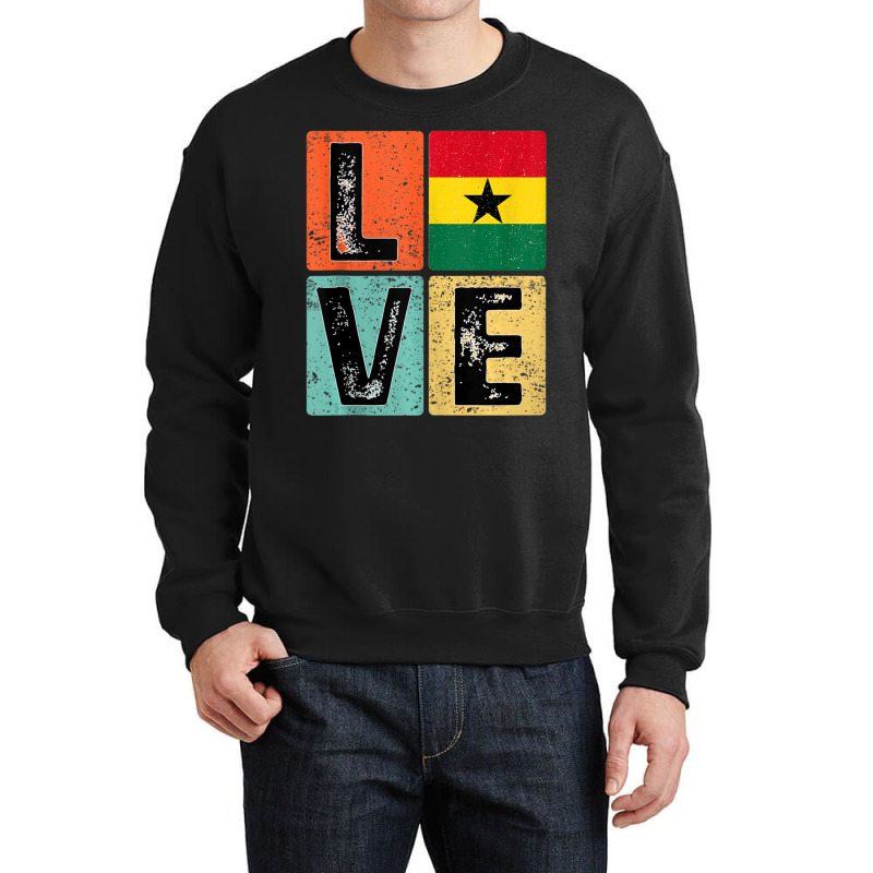 Vintage Retro I Love Ghana Flag For Ghanaian Pride Crewneck Sweatshirt | Artistshot