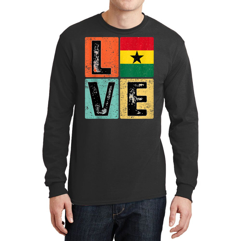 Vintage Retro I Love Ghana Flag For Ghanaian Pride Long Sleeve Shirts | Artistshot