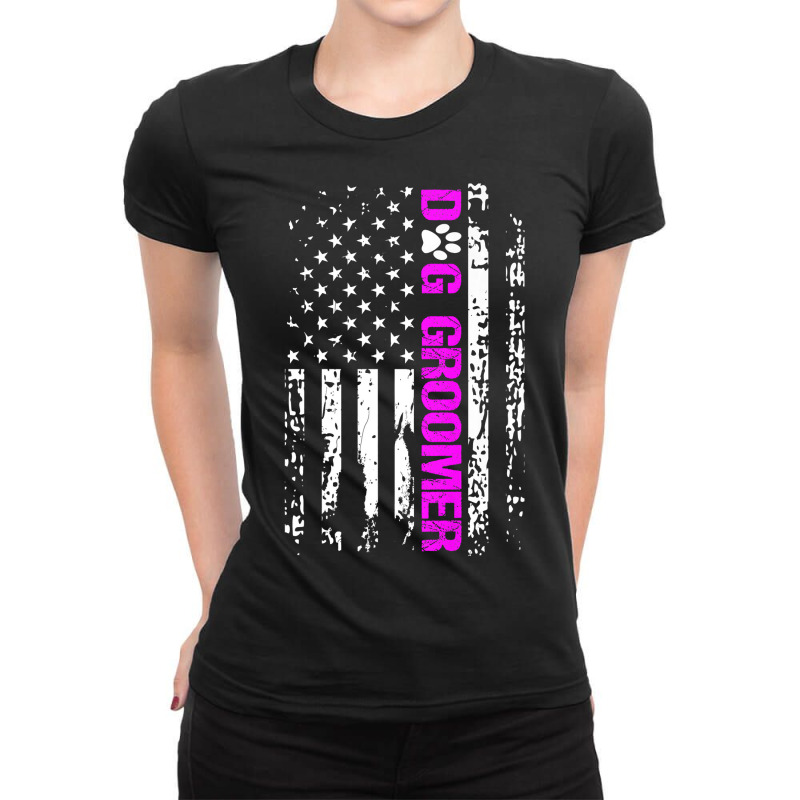 Dog Groomer  American Flag Patriotic Dog Groomer Gift Premium Ladies Fitted T-Shirt by ScottArtist | Artistshot