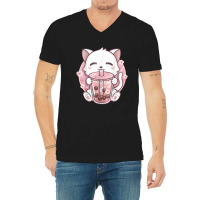 Anime Kawaii Boba Cat Bubble Tea Cat Boba Tea Cat V-neck Tee | Artistshot