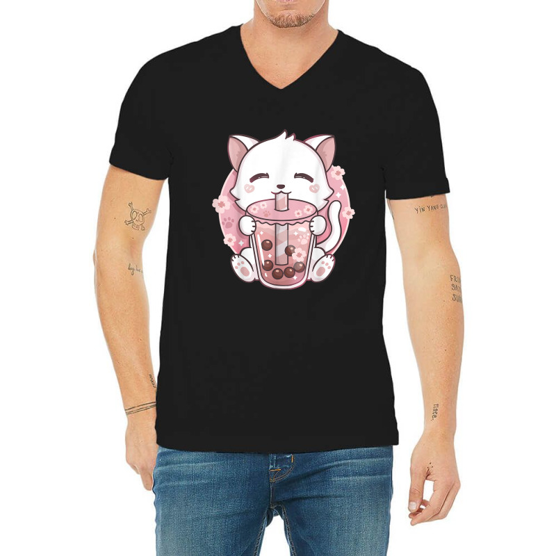 Anime Kawaii Boba Cat Bubble Tea Cat Boba Tea Cat V-Neck Tee by Irena D Good | Artistshot