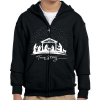 True Story Nativity Christmas Baby Jesus Manger Catholic Long Sleeve Youth Zipper Hoodie | Artistshot