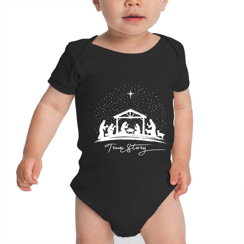 True Story Nativity Christmas Baby Jesus Manger Catholic Long Sleeve Baby Bodysuit by MaricelyOrtiz | Artistshot