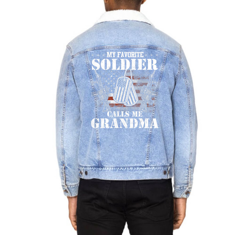 My Favorite Soldier Calls Me Grandma Veteran Shirts Unisex Sherpa-lined Denim Jacket | Artistshot