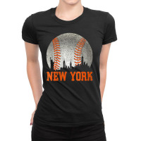 Womens New York Ny Skyline Baseball Vintage Met At Gameday V-neck Ladies Fitted T-shirt | Artistshot