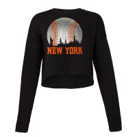 Womens New York Ny Skyline Baseball Vintage Met At Gameday V-neck Cropped Sweater | Artistshot