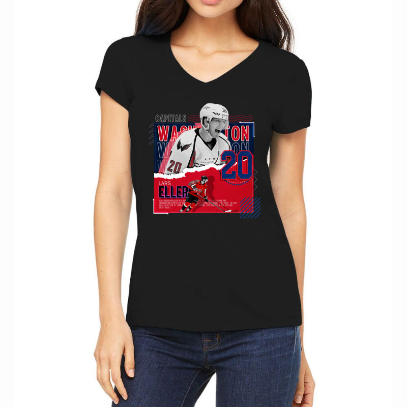 Lars Eller Hockey Paper Poster Capitals Women's V-Neck T-Shirt by LakeshaHughlett | Artistshot