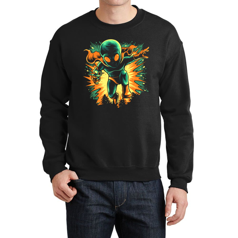 Retro Martian Alien On The Attack With His Ray Gun Crewneck Sweatshirt | Artistshot