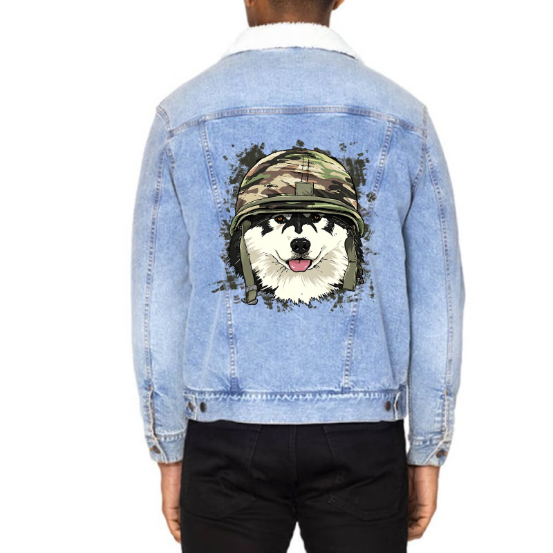 Alaskan Malamute Soldier Veteran Dogarmy Dog Lover 622 Unisex Sherpa-lined Denim Jacket | Artistshot