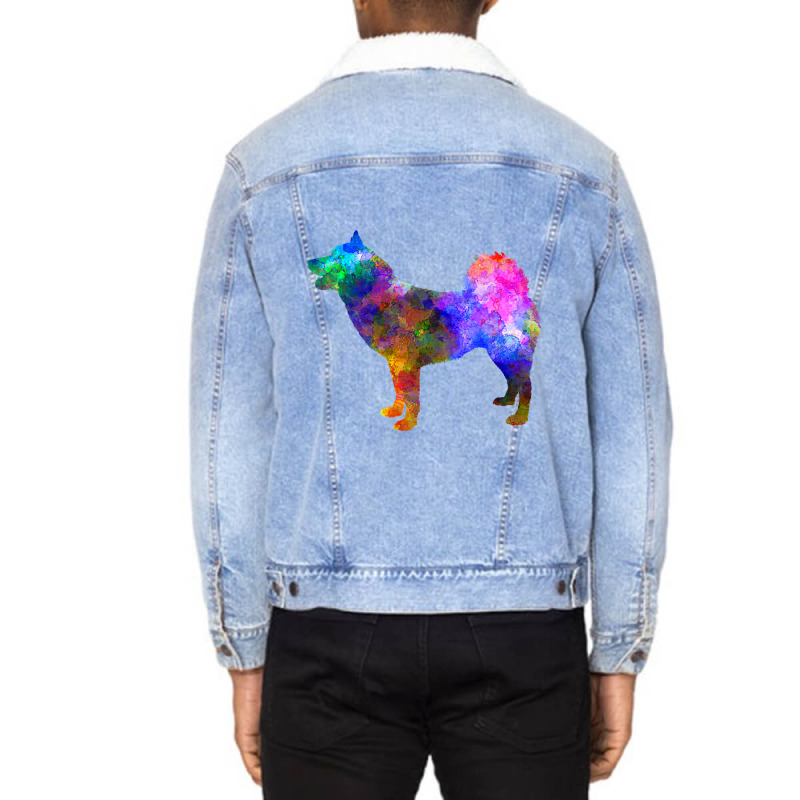 Greenland Dog In Watercolor Unisex Sherpa-lined Denim Jacket | Artistshot