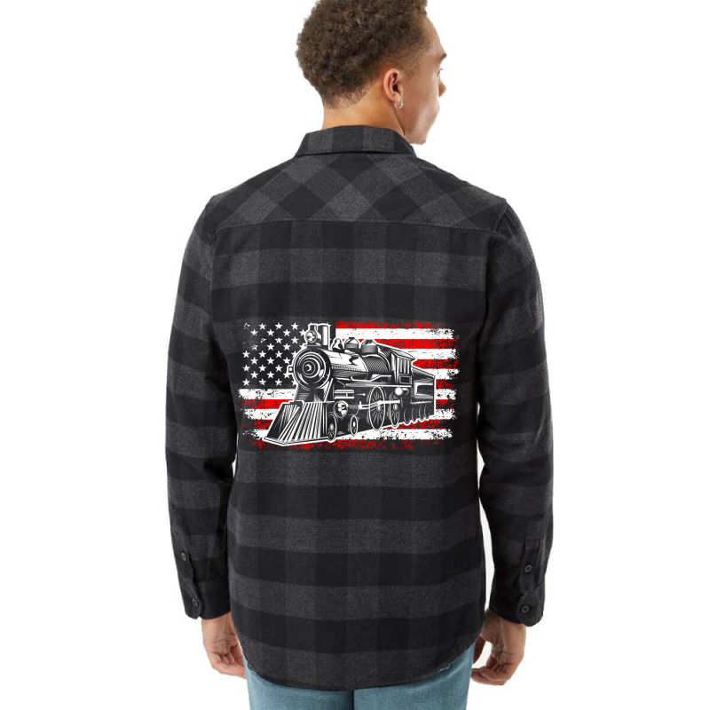 Train Steam Locomotive Railroad Usa American Flag Flannel Shirt | Artistshot