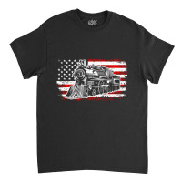 Train Steam Locomotive Railroad Usa American Flag Classic T-shirt | Artistshot