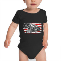 Train Steam Locomotive Railroad Usa American Flag Baby Bodysuit | Artistshot