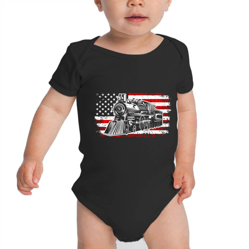 Train Steam Locomotive Railroad Usa American Flag Baby Bodysuit | Artistshot