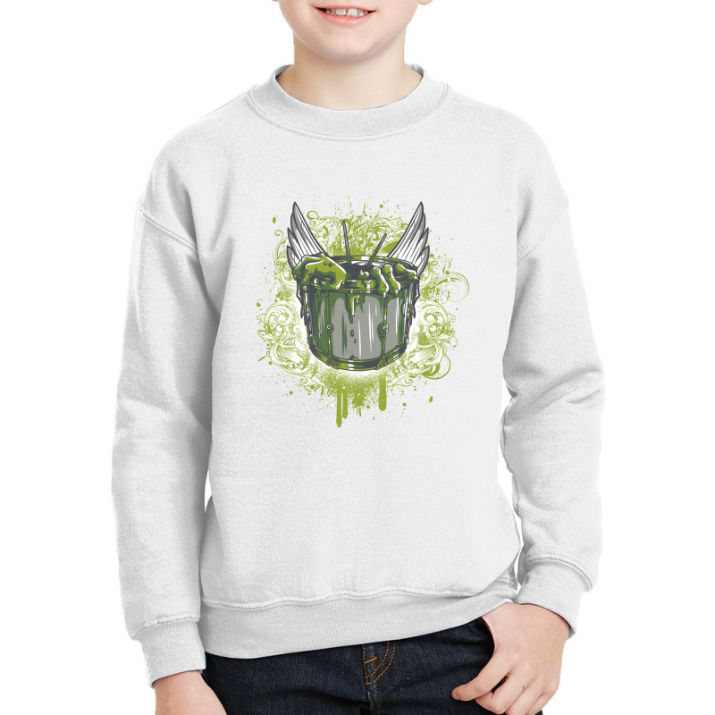 A Monster That’s Coming Out A Drum Set On A Vibrant Green Background Youth Sweatshirt | Artistshot