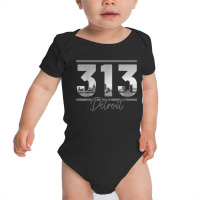 Detroit 313 Area Code Skyline Michigan Vintage Baby Bodysuit | Artistshot