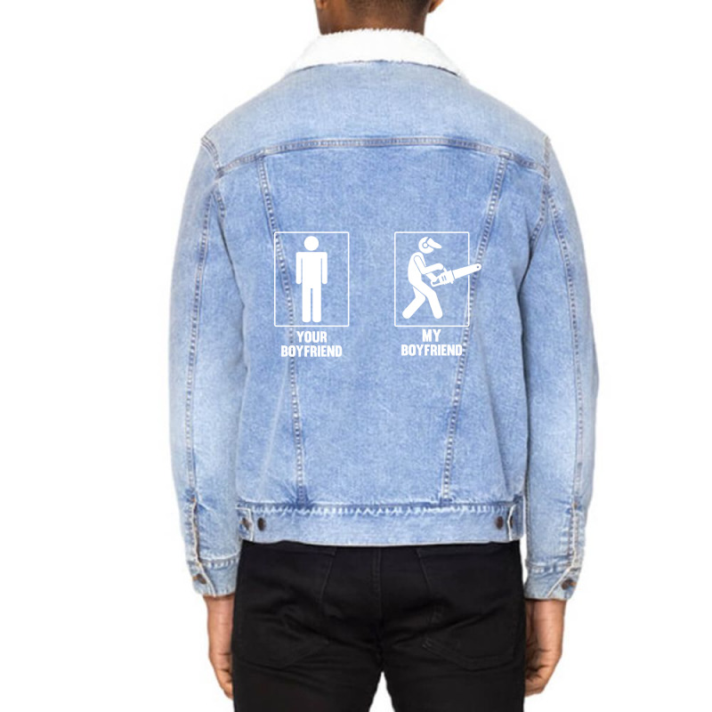 Your Boyfriend My Boyfriend Chainsaw Unisex Sherpa-Lined Denim Jacket by Crews Micki | Artistshot