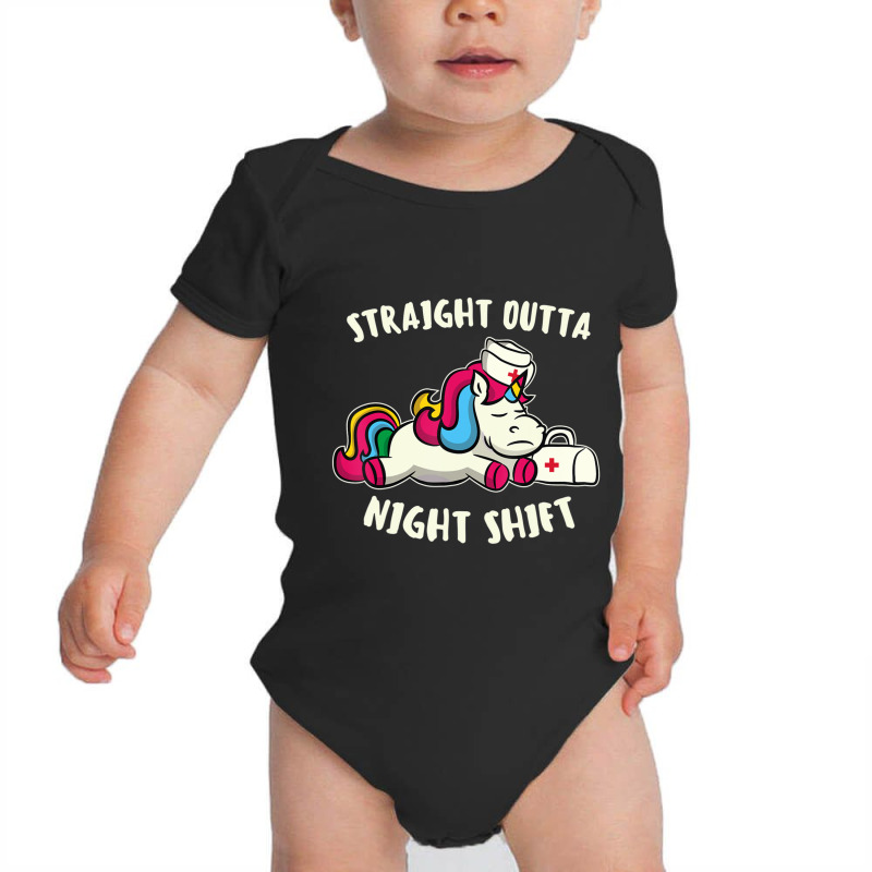 Funny Straight Outta Night Shift For Nurse Unicorns Baby Bodysuit | Artistshot