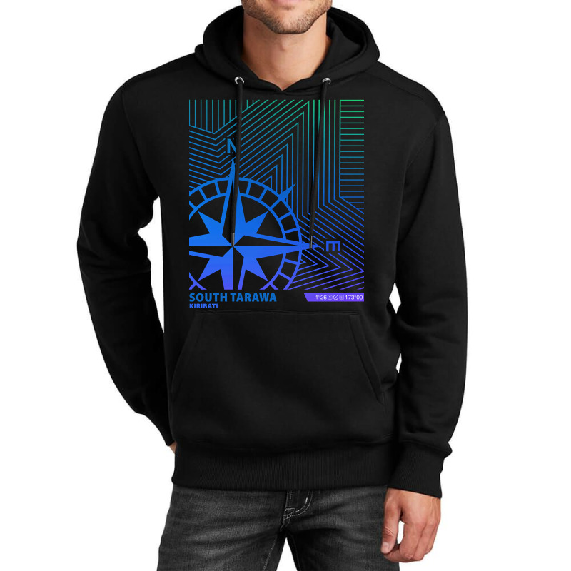 South Tarawa Kiribati Blue Green Ombre Gradient Linear Line Unisex Hoodie by greggjvandervor | Artistshot