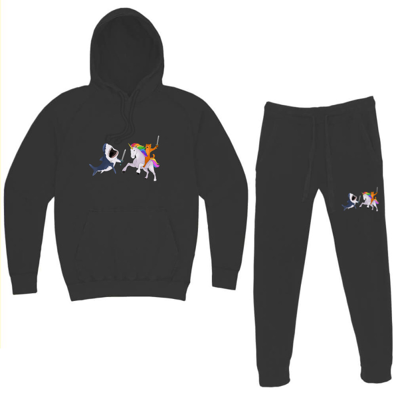 Funny Cat Riding Magical Unicorn Sword Fighting Shark Hoodie & Jogger set by yumgaugeteuda | Artistshot