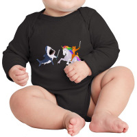 Funny Cat Riding Magical Unicorn Sword Fighting Shark Long Sleeve Baby Bodysuit | Artistshot