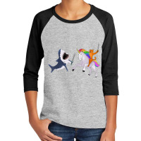 Funny Cat Riding Magical Unicorn Sword Fighting Shark Youth 3/4 Sleeve | Artistshot