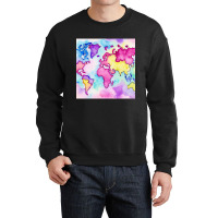 Pastel Watercolors World Map Art Design Crewneck Sweatshirt | Artistshot