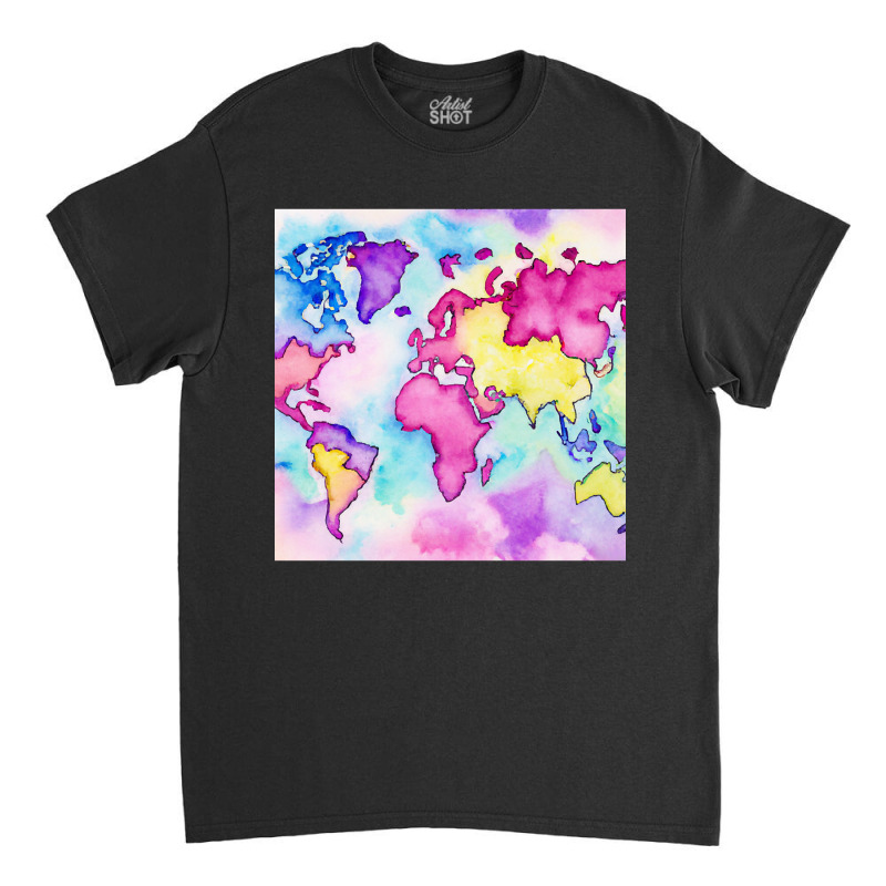 Pastel Watercolors World Map Art Design Classic T-shirt | Artistshot