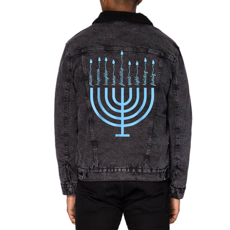 Happy Hanukkah Menorah Vintage Hebrew Jewish Holiday T Shirt Unisex Sherpa-lined Denim Jacket | Artistshot