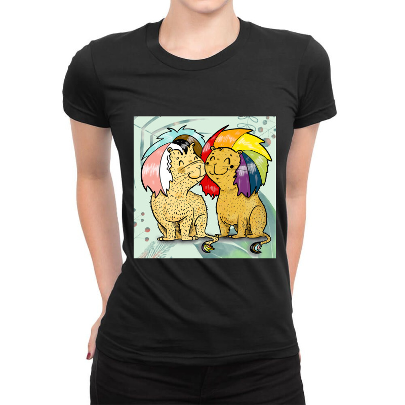 Gay Lion Couple Ladies Fitted T-Shirt by laurynvanhoose | Artistshot