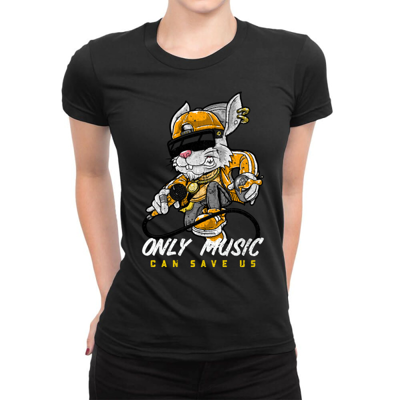 Only Music Can Save Us With Bunny Qtyle Ladies Fitted T-Shirt by declangreenwood | Artistshot