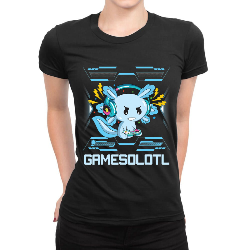 Axolotl Fish Playing Video Game Games-o-lot White Axolotl Lizard Kawai Ladies Fitted T-Shirt by Min08 | Artistshot