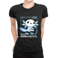 Axolotl Fish Playing Video Game Games-o-lot White Axolotl Lizard Kawai Ladies Fitted T-shirt | Artistshot