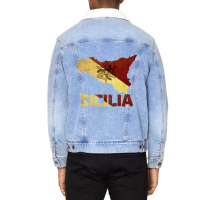 Vintage Retro Sicilia Italia Sicily Flag Italian Souvenir Unisex Sherpa-lined Denim Jacket | Artistshot