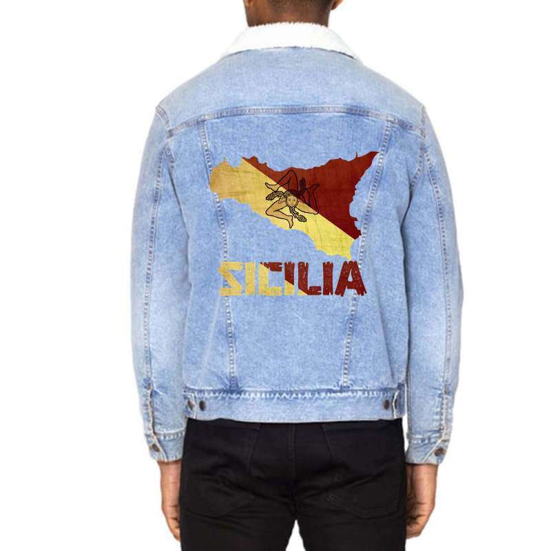 Vintage Retro Sicilia Italia Sicily Flag Italian Souvenir Unisex Sherpa-lined Denim Jacket | Artistshot